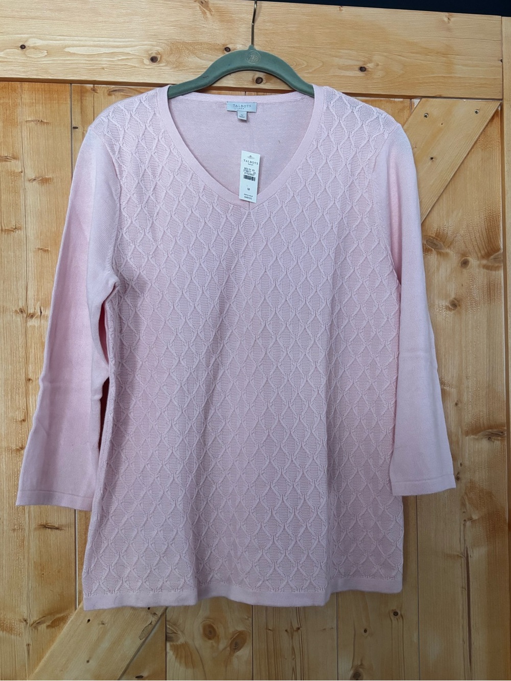 NWT Talbots Women’s Pink Diamond Textured‎ Knit V-Neck Sweater Size M